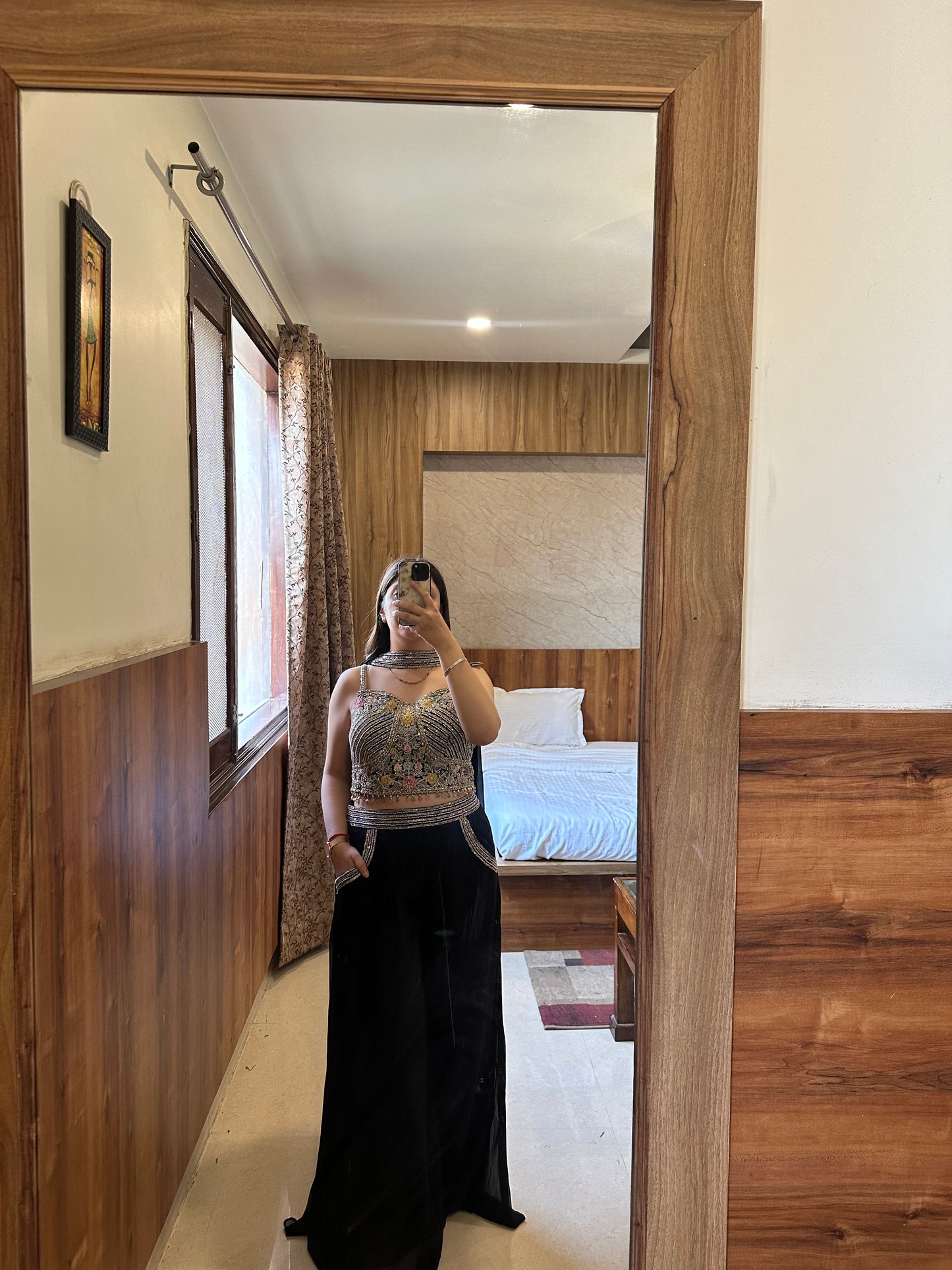 Hand Embroidered Crop Top with Georgette Sharara Pants