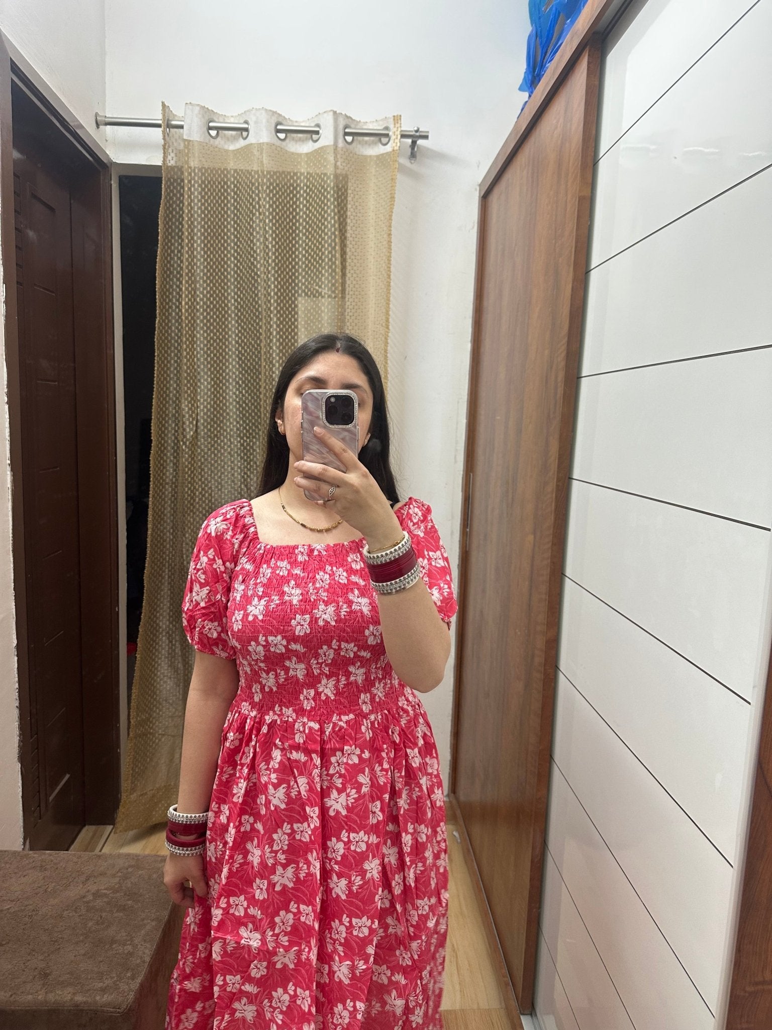 Charming Red Floral Midi Dress Elegant & Comfortable Label Vaani Sethi Charming Red Floral Midi Dress Elegant & Comfortable Label Vaani Sethi