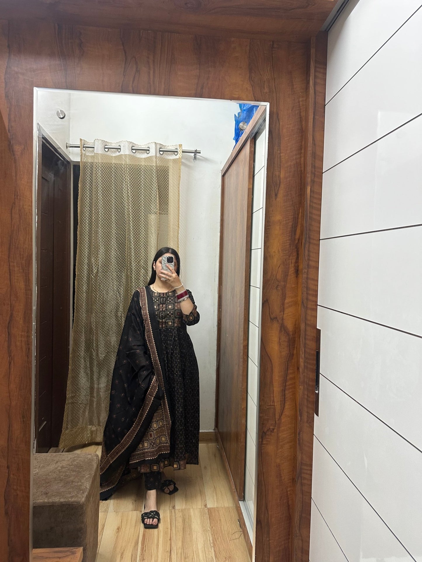 Coffee Brown Anarkali Suit with Pants & Dupatta - Label Vaani Sethi -