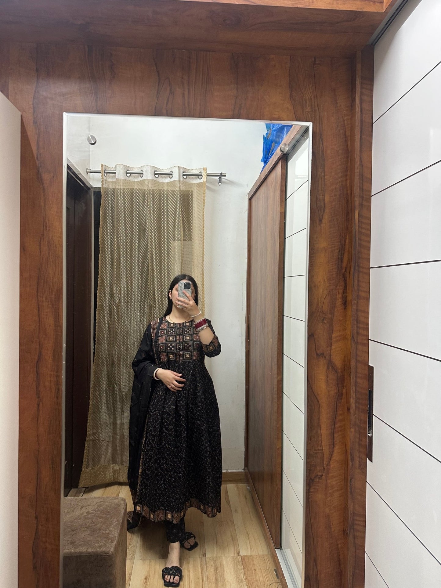 Coffee Brown Anarkali Suit with Pants & Dupatta - Label Vaani Sethi -