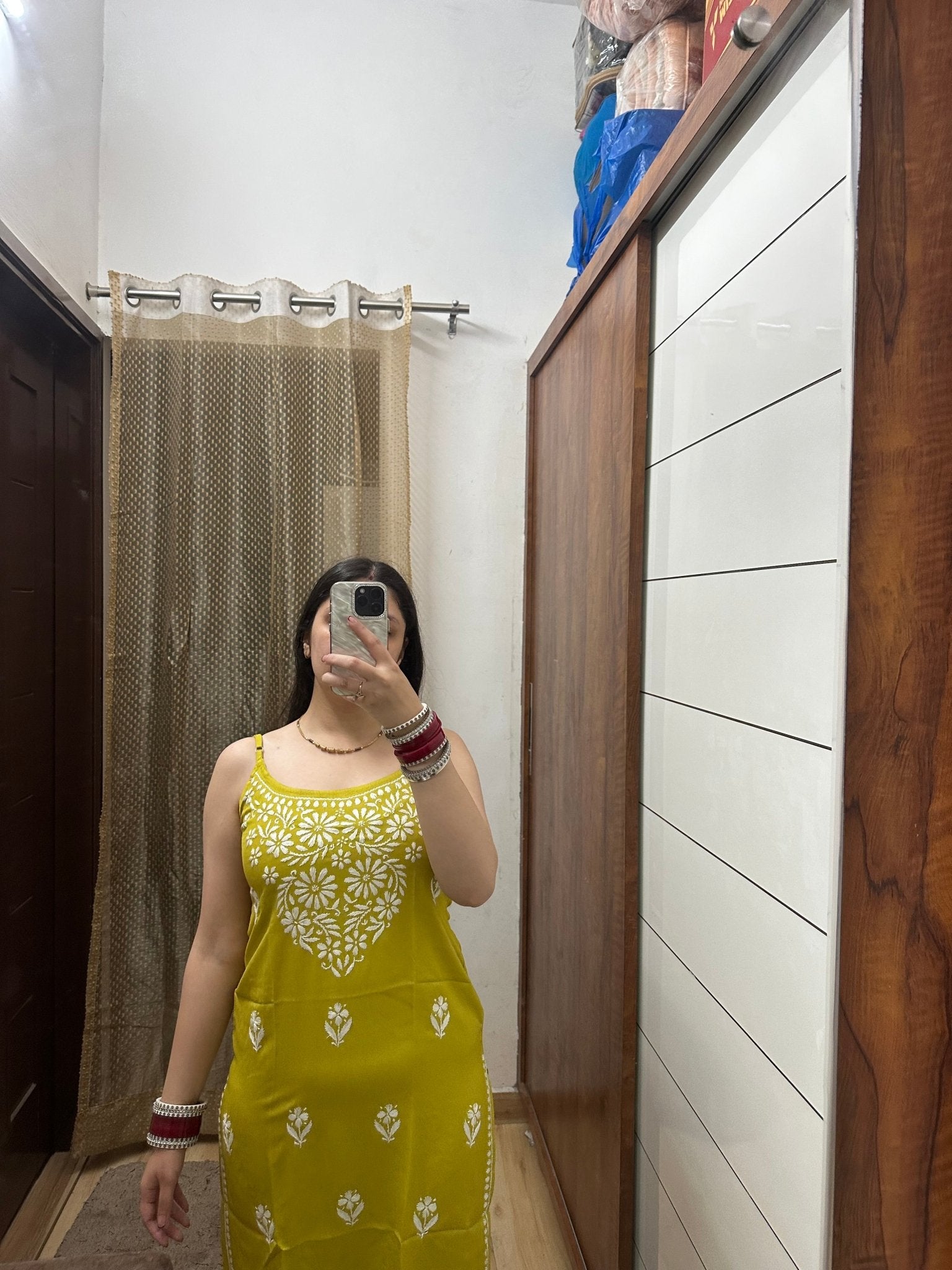 Mustard Yellow Strappy Chikankari Kurta – Elegant Hand-Embroidered Eth