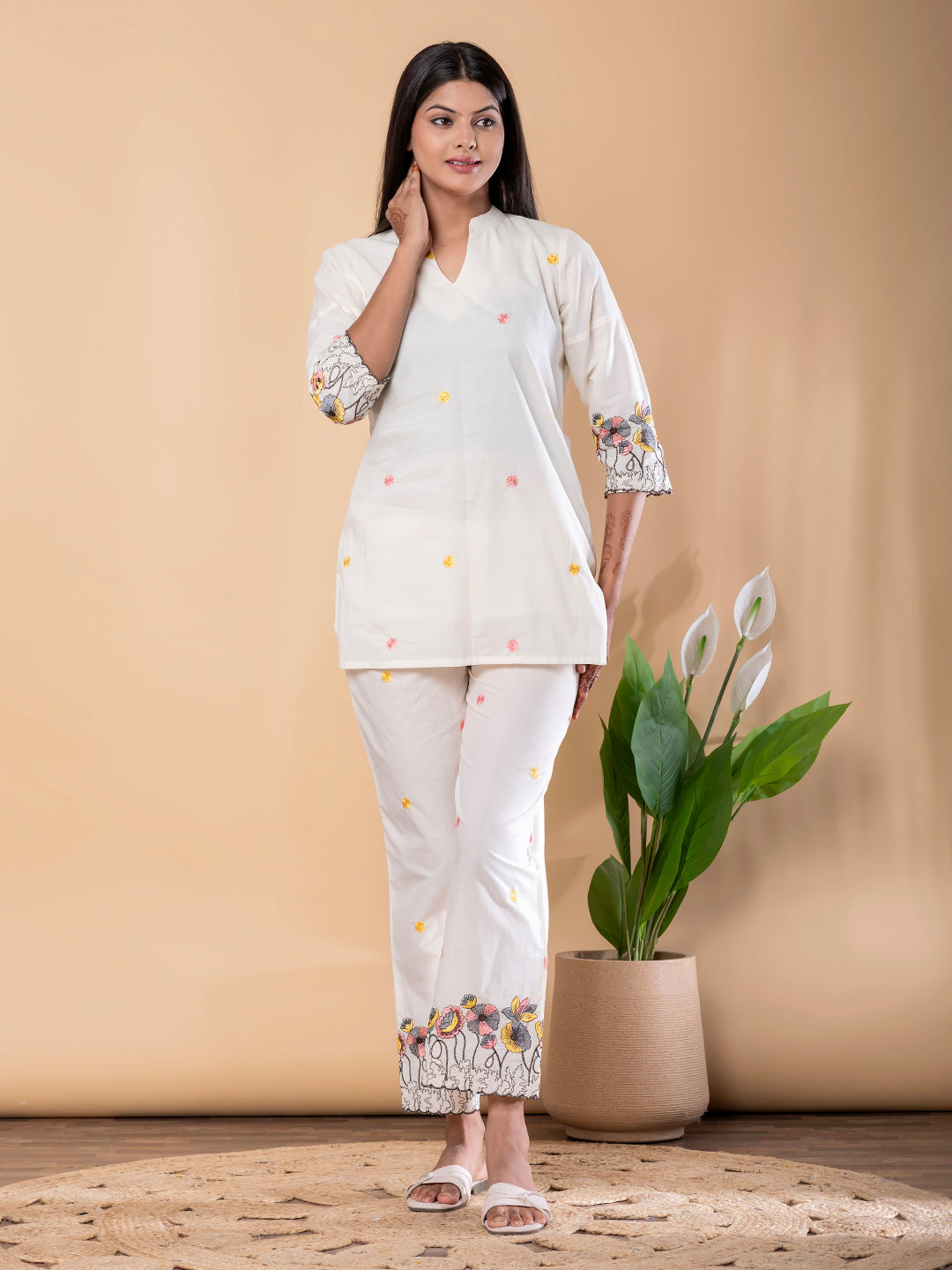 White Elegance Embroidered Cotton Co-Ord Set