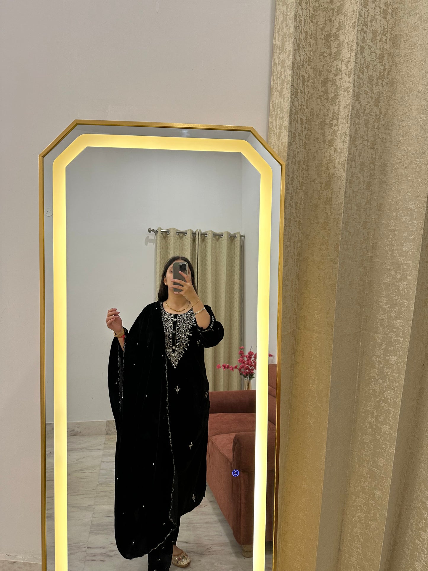 🖤 Black Velvet Hand-Embroidered Suit