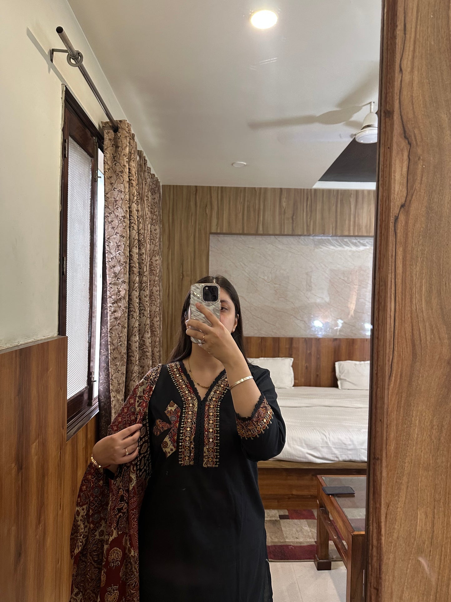 Elegant Black Printed Suit Set with Dupatta