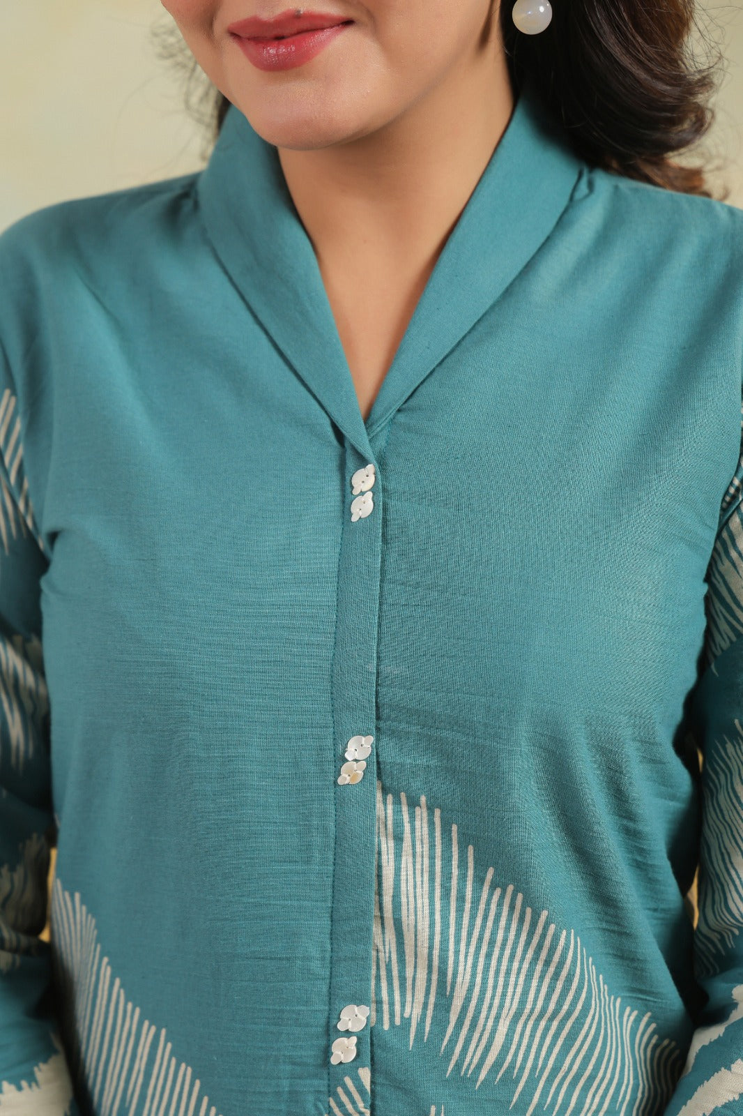 Teal Wave Print Kurta & Palazzo Coord Set