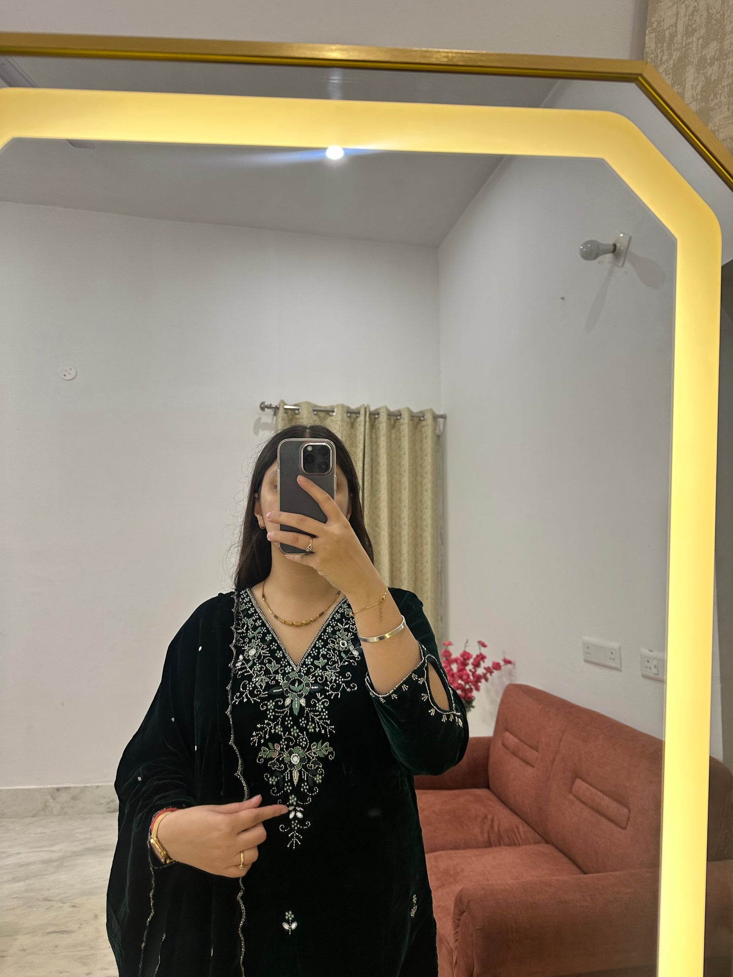 ✨ Bottle Green Hand-Embroidered Velvet Suit