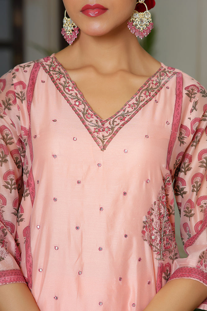 Pink Chanderi Cotton 3-Piece Suit Set
