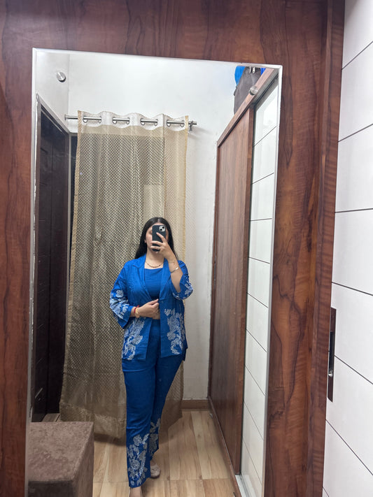 Indigo Blue Floral Coord Set – 3 Piece