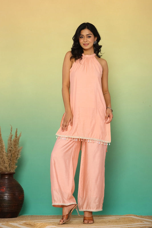 Baby Pink Organza Silk Coord Set for Women