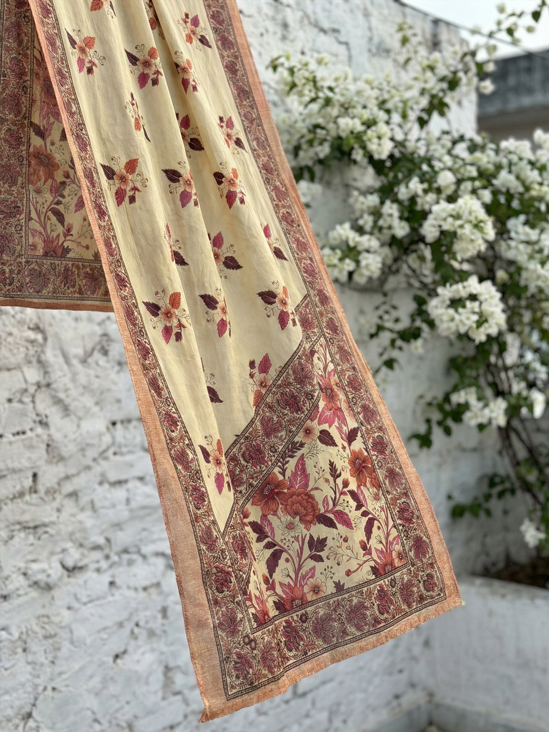 Beige Floral Cotton Anarkali Suit Set for Women