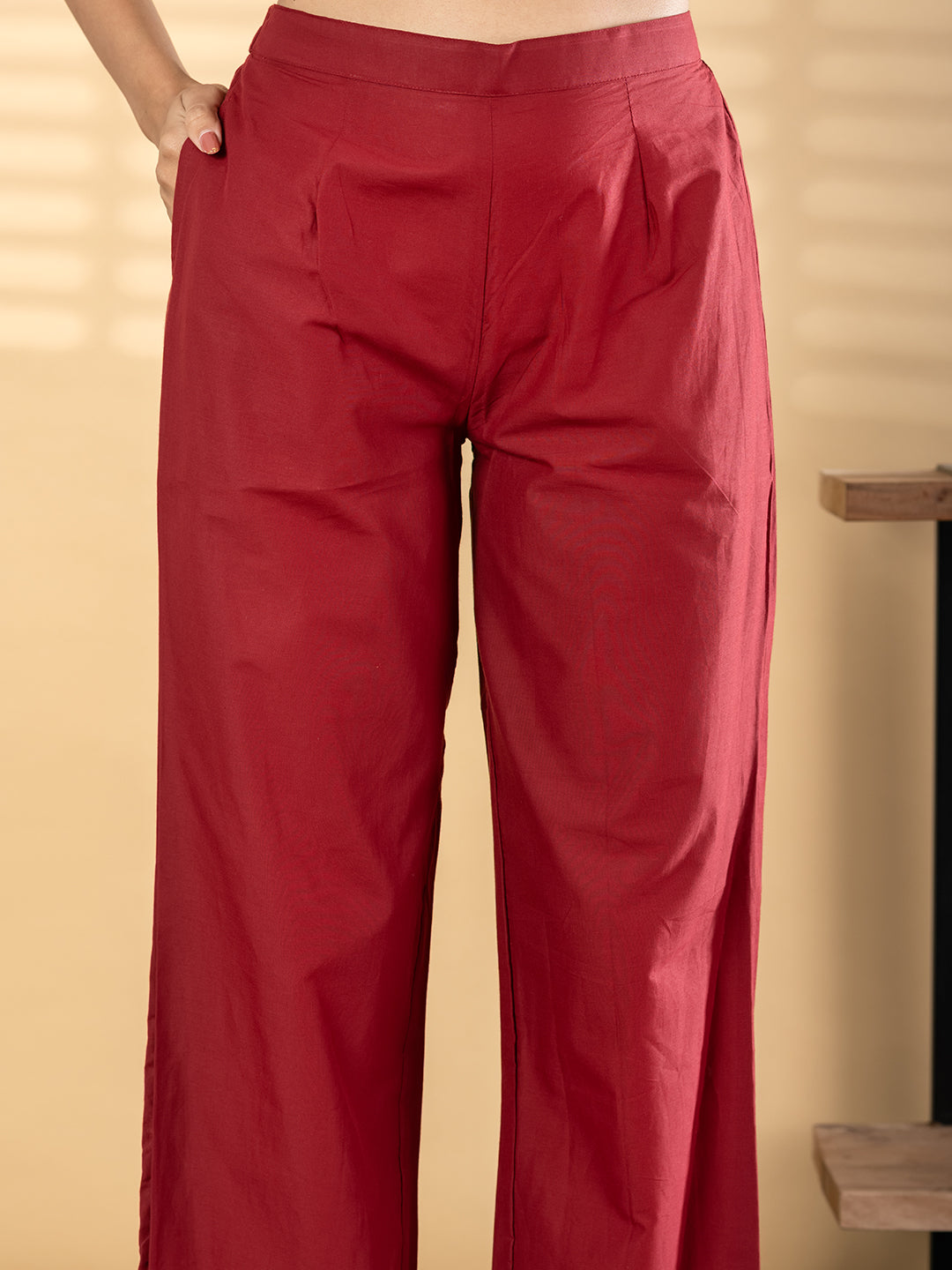 Maroon Cotton Suit Set with Printed Dupatta