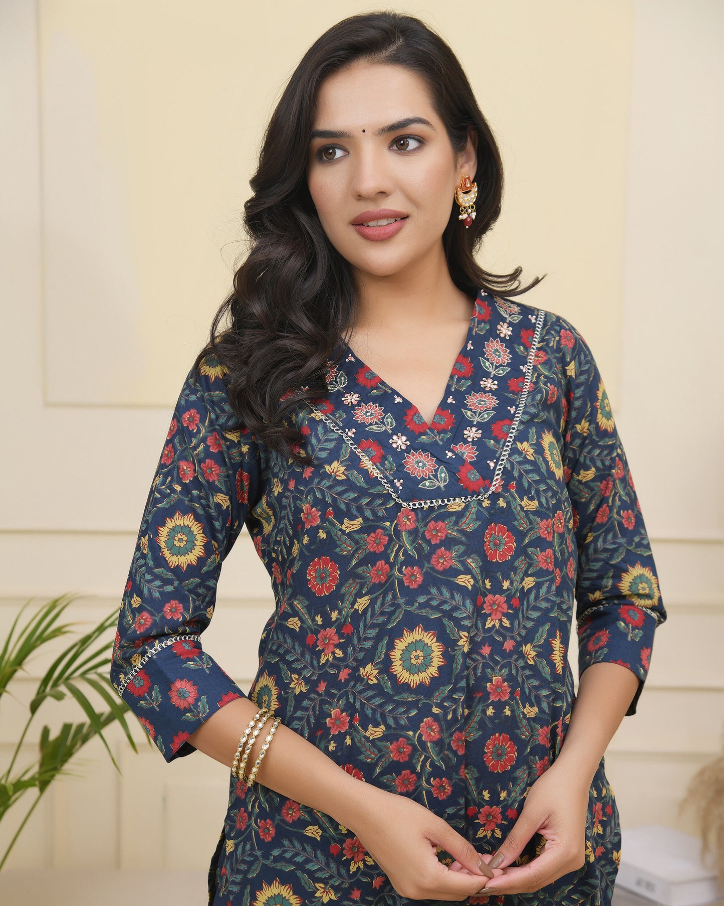 Navy Blue Pure Cotton Printed Suit Set