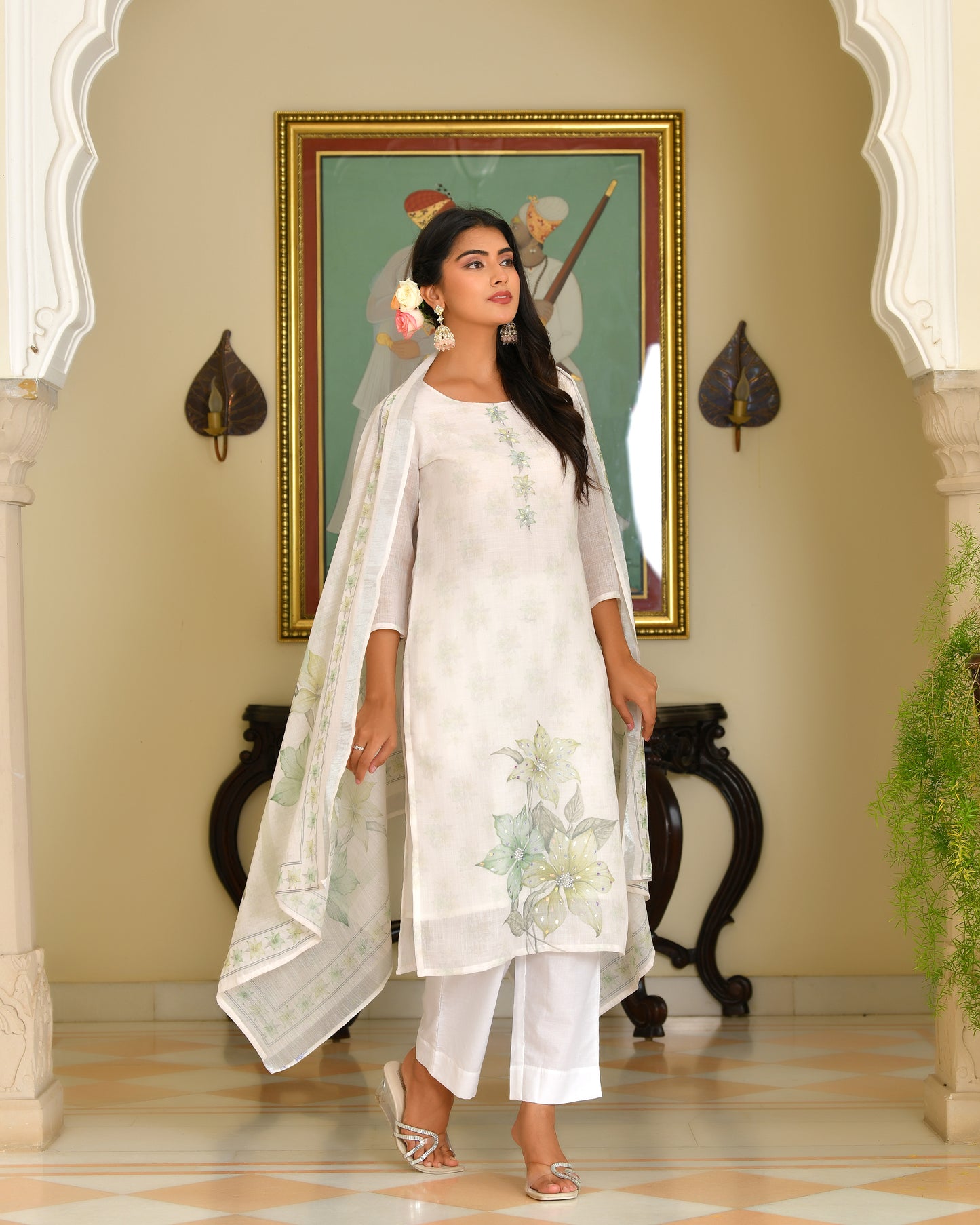White Linen Cotton Suit Set