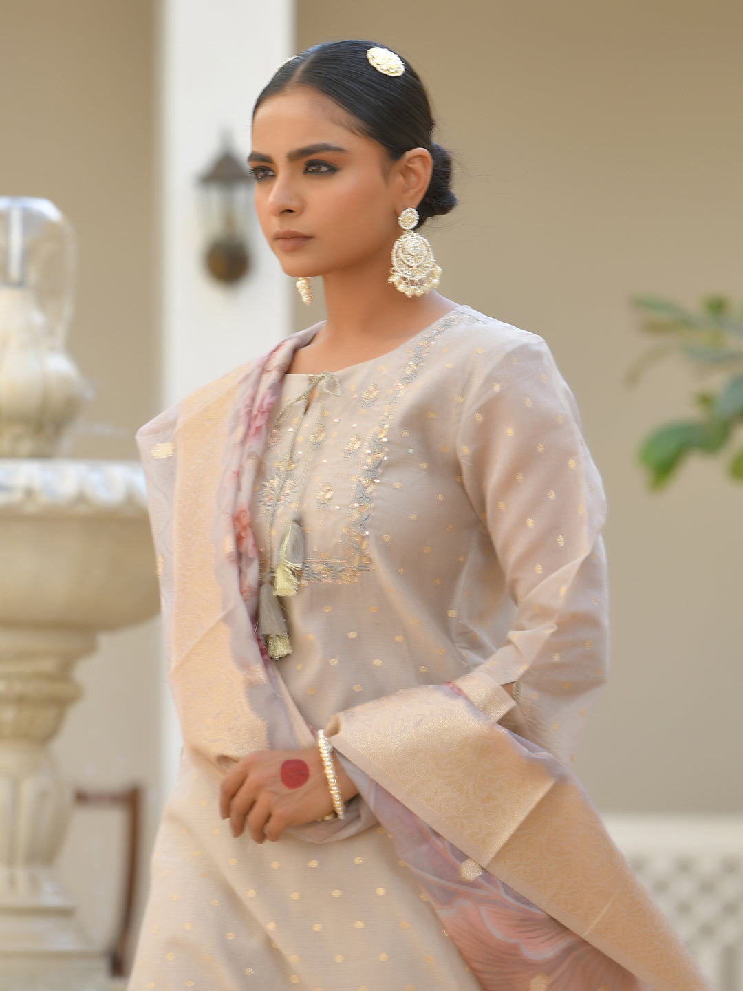 Grey Banarasi Cotton Garara Suit Set