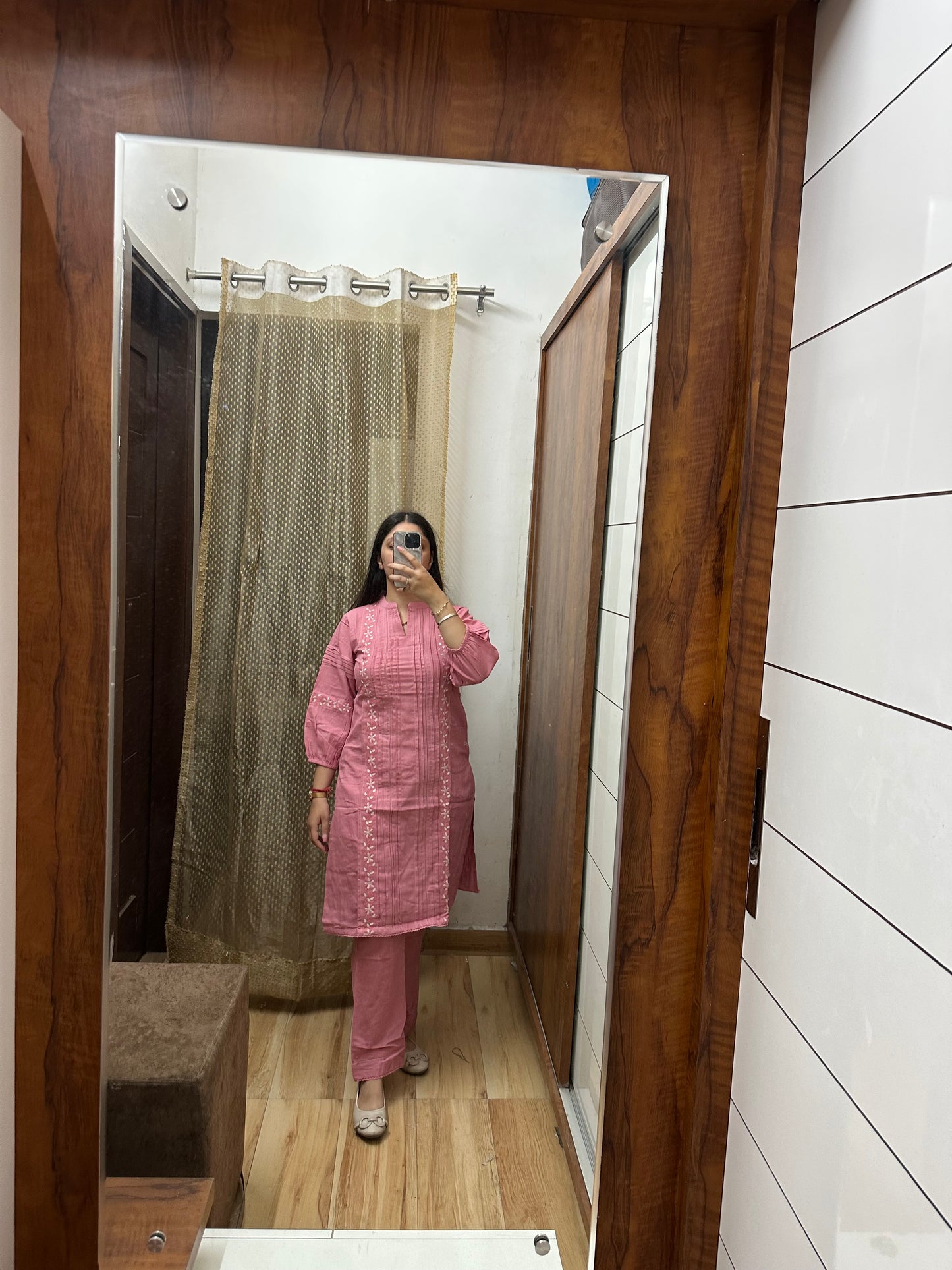 Blush Pink Khadi Cotton Kurta Set with Pintuck & Embroidery Detail