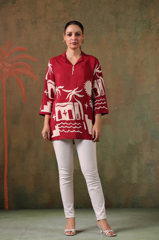 Maroon Russian Silk Artistic Short Top