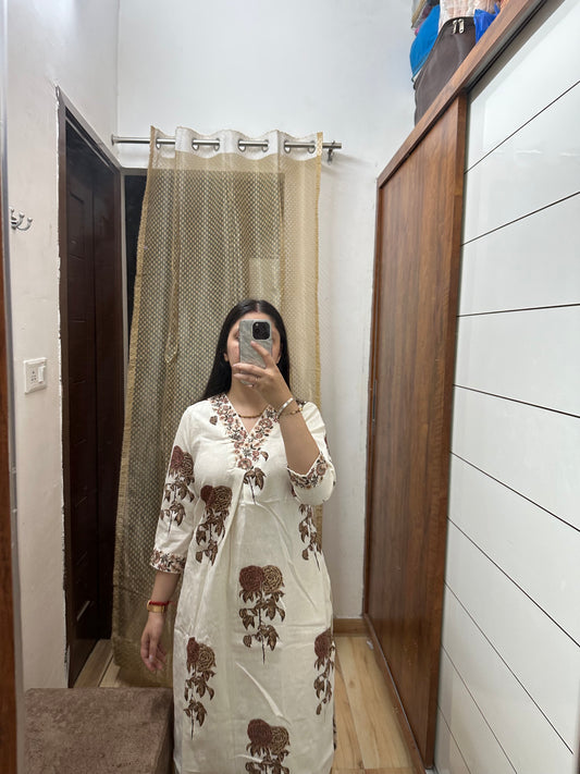 Handblock Printed Khadi Cotton Kurta Set (No Dupatta)