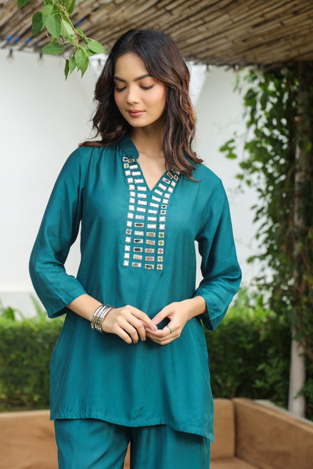Emerald Mirror Work Kurta & Palazzo Coord Set
