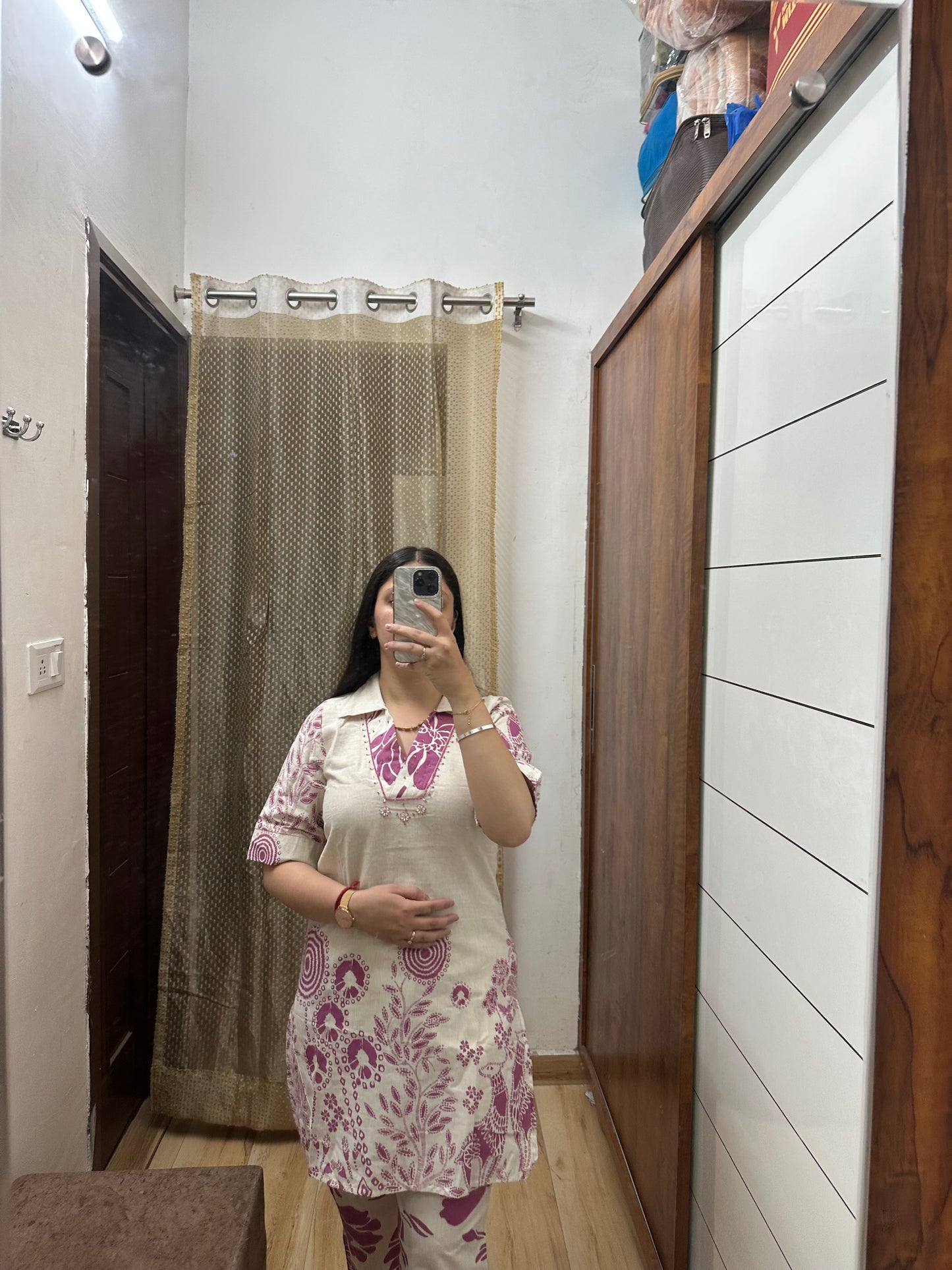 Beige & Wine Artistic Printed Coord Set