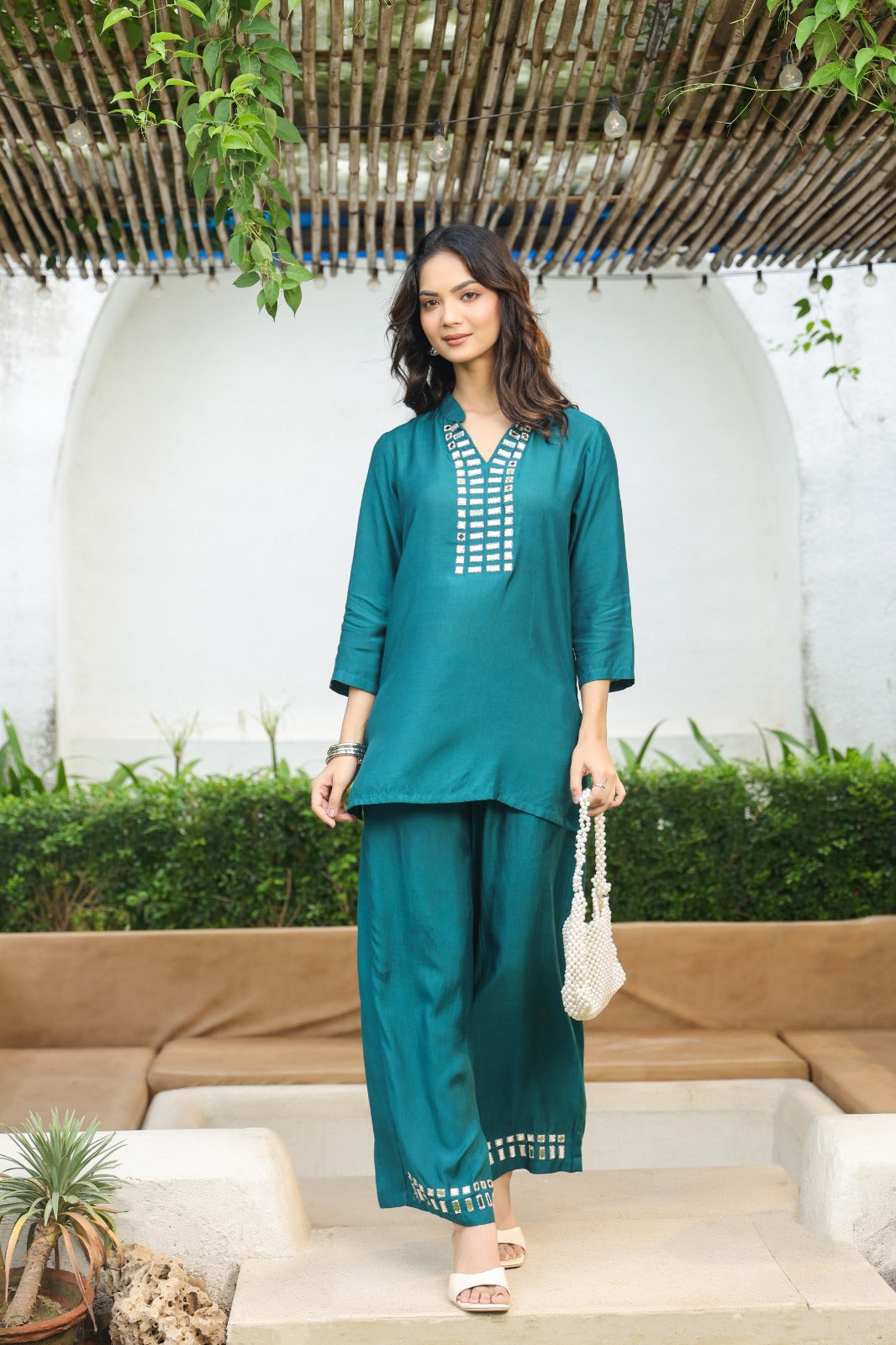 Emerald Mirror Work Kurta & Palazzo Coord Set