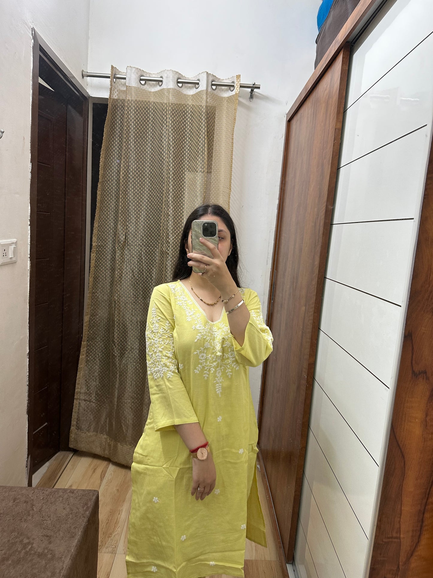 Sunlit Yellow Cotton Kurta Set with White Thread Embroidery
