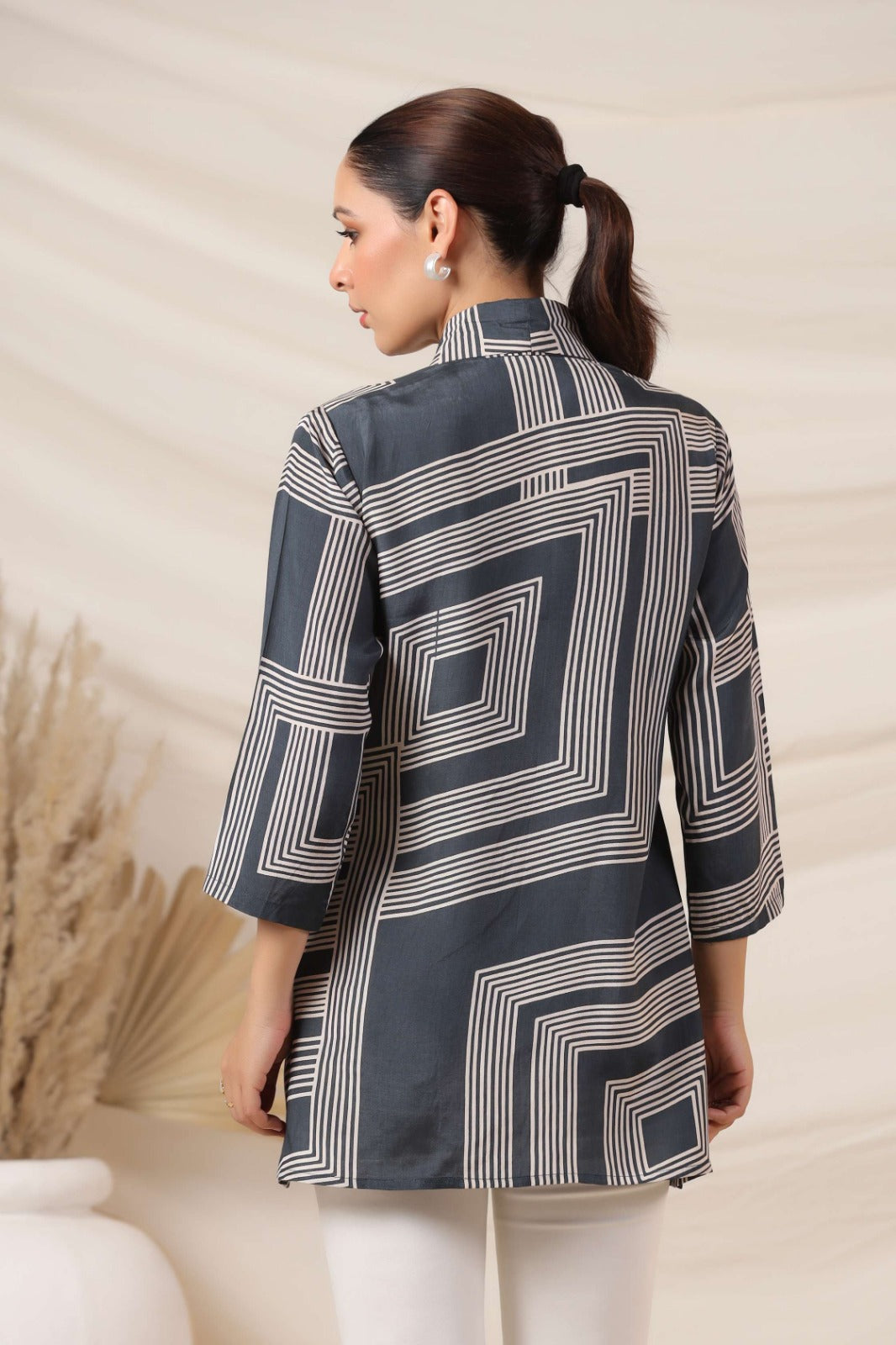 Charcoal Grey Russian Silk Button Top