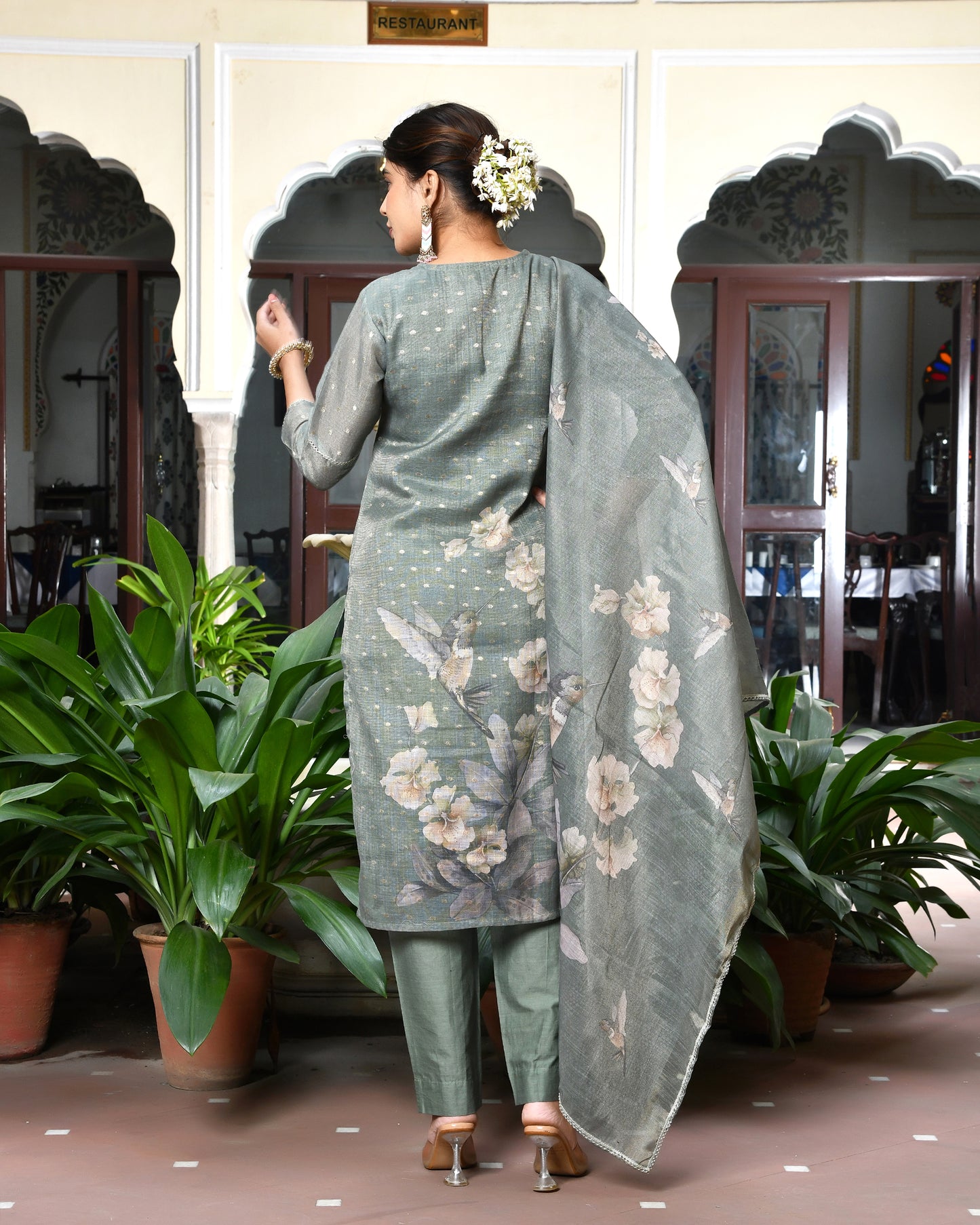 Green Linen Cotton Suit Set