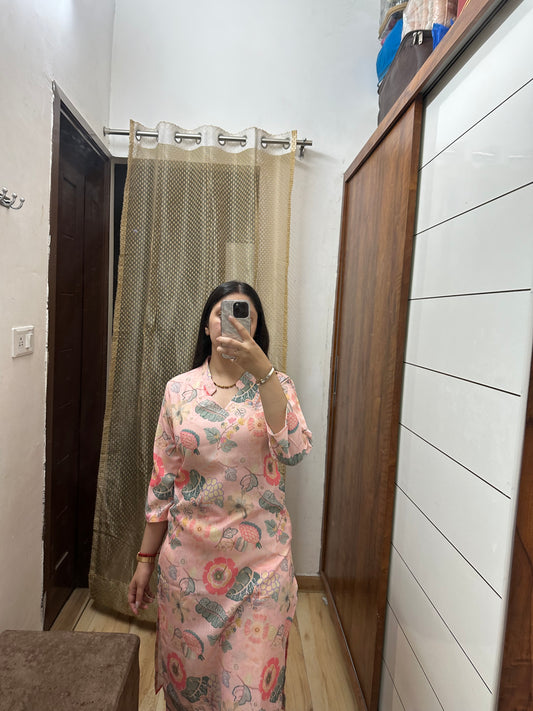 Elegant Peach Floral Cotton Suit Set