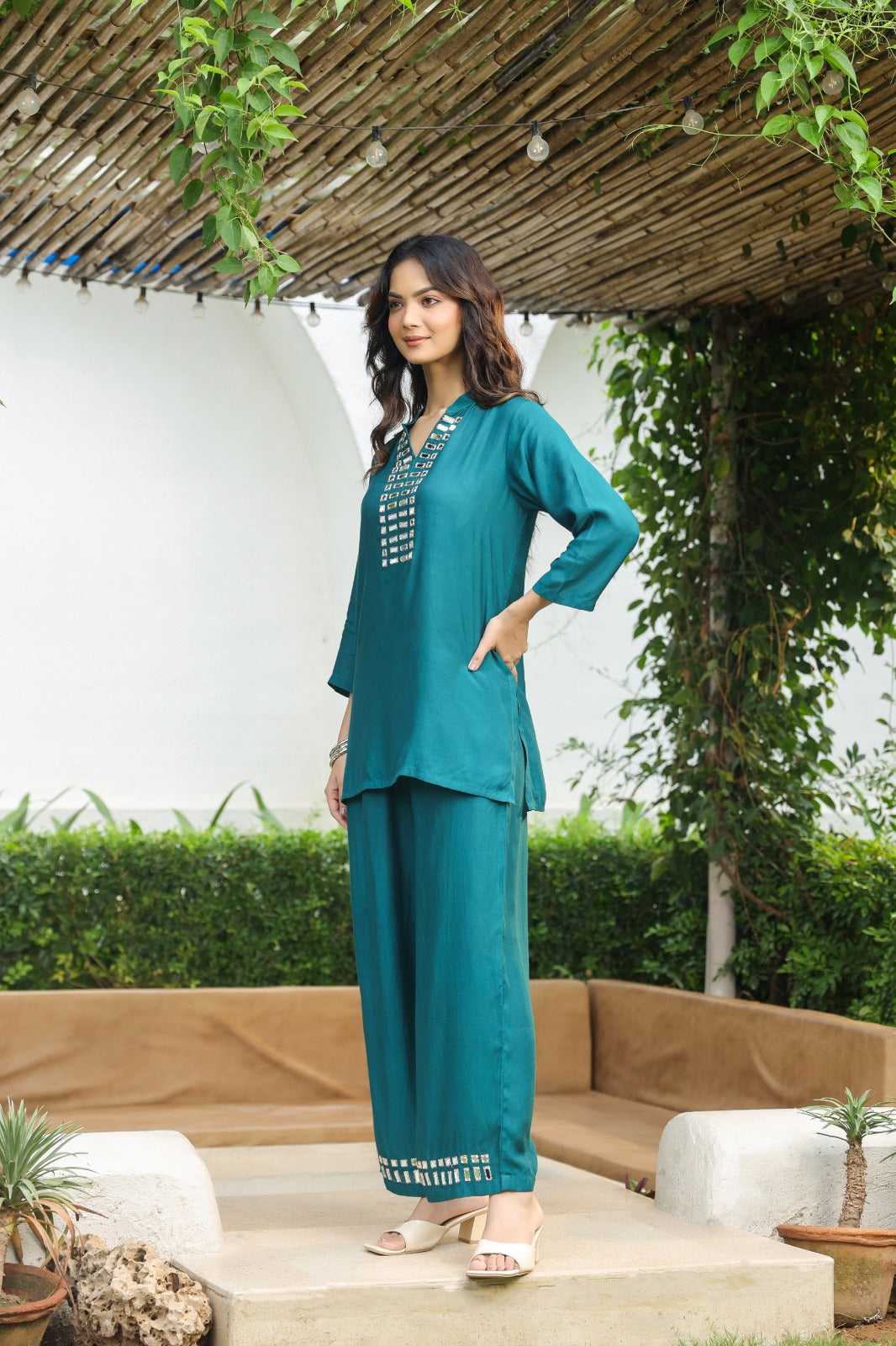 Emerald Mirror Work Kurta & Palazzo Coord Set