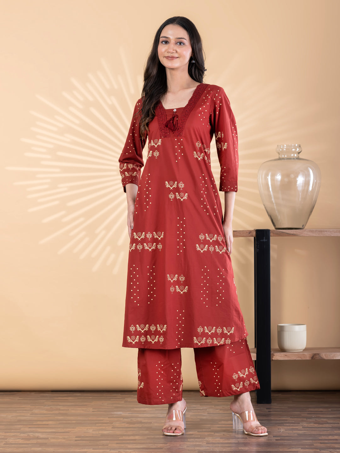 Maroon Cotton Kurta Set