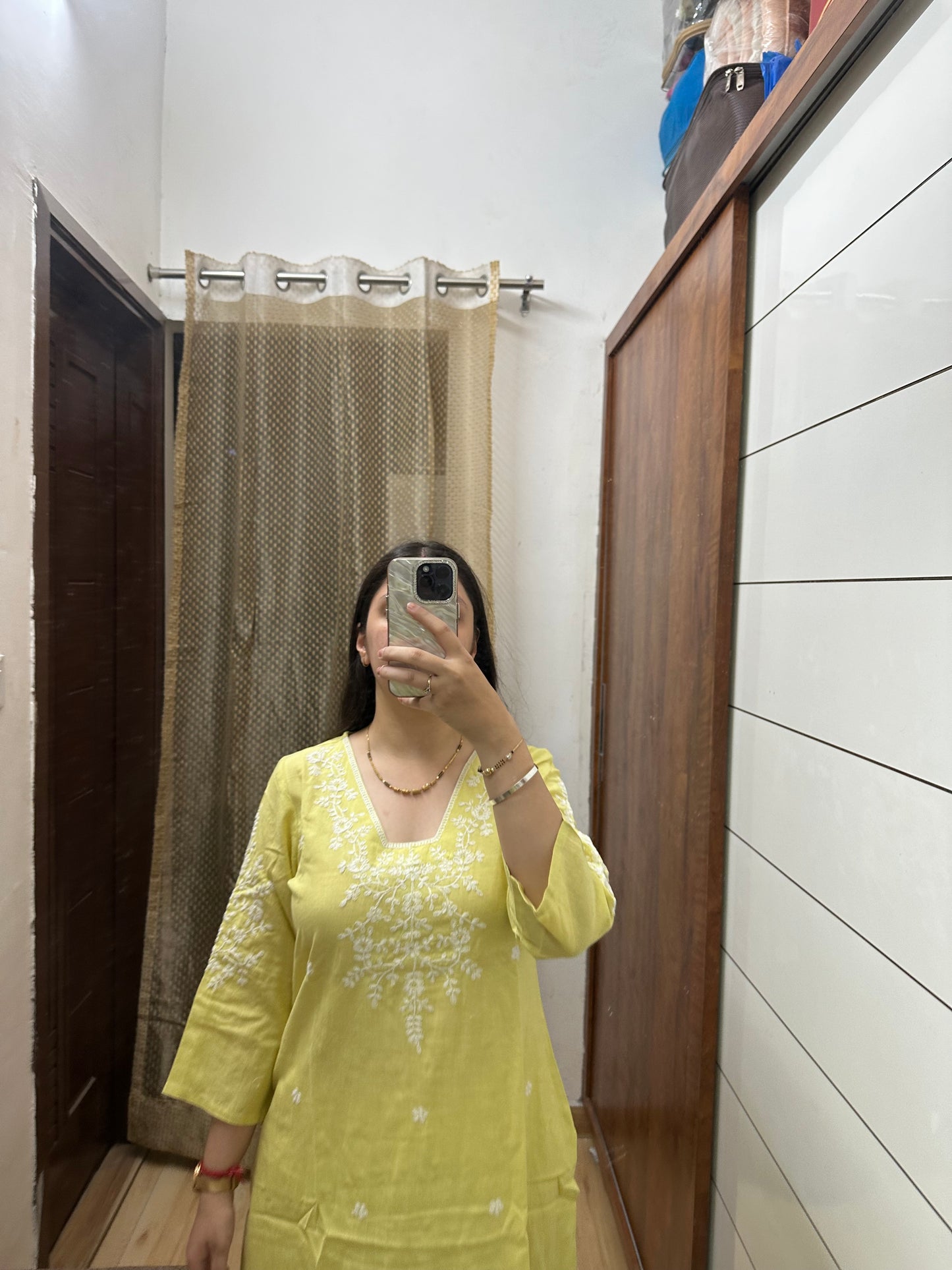 Sunlit Yellow Cotton Kurta Set with White Thread Embroidery