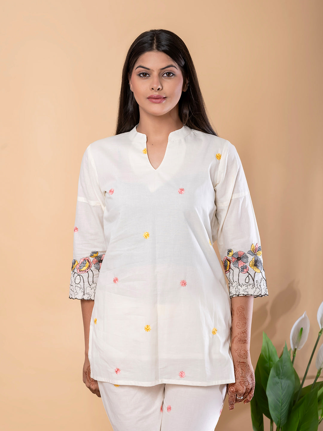 White Elegance Embroidered Cotton Co-Ord Set