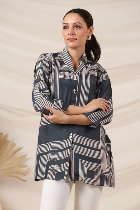 Charcoal Grey Russian Silk Button Top