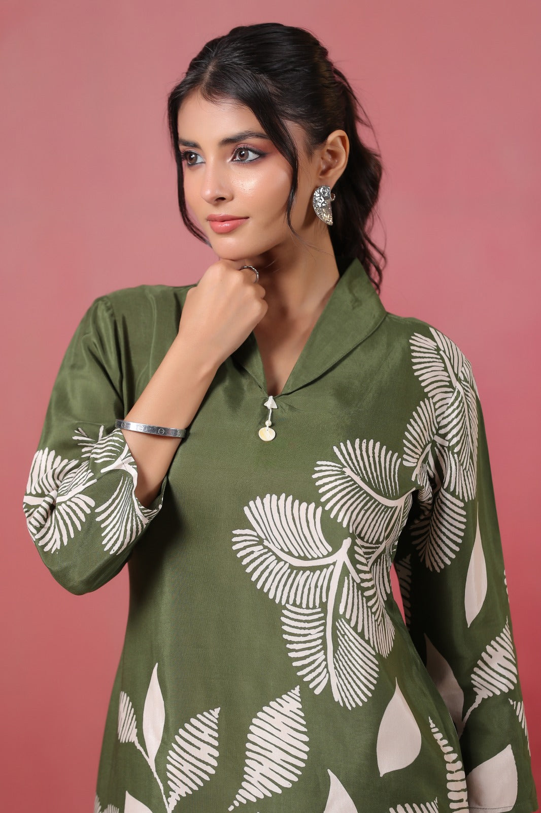 Olive Green Russian Silk Statement Short Top