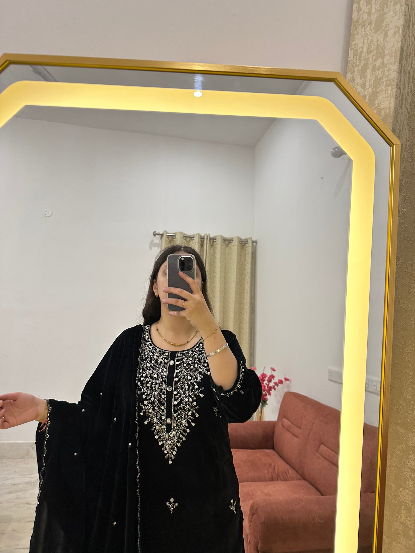 🖤 Black Velvet Hand-Embroidered Suit