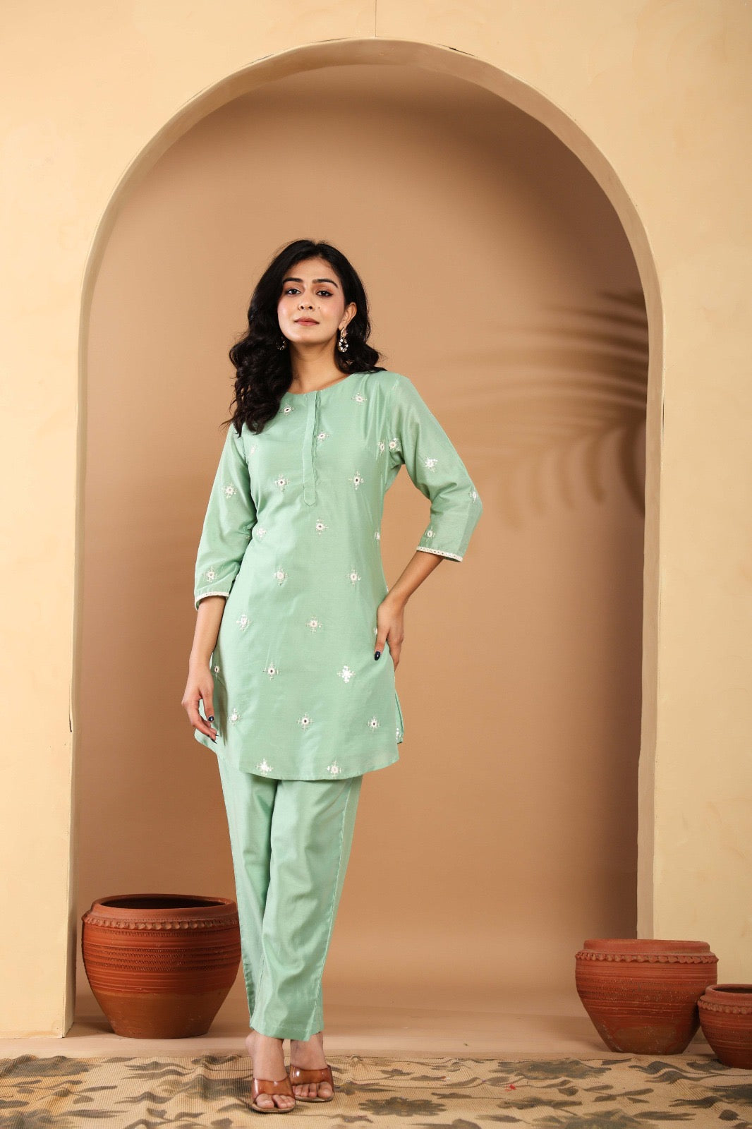 Mint Green Cotton Silk Coord Set for Women