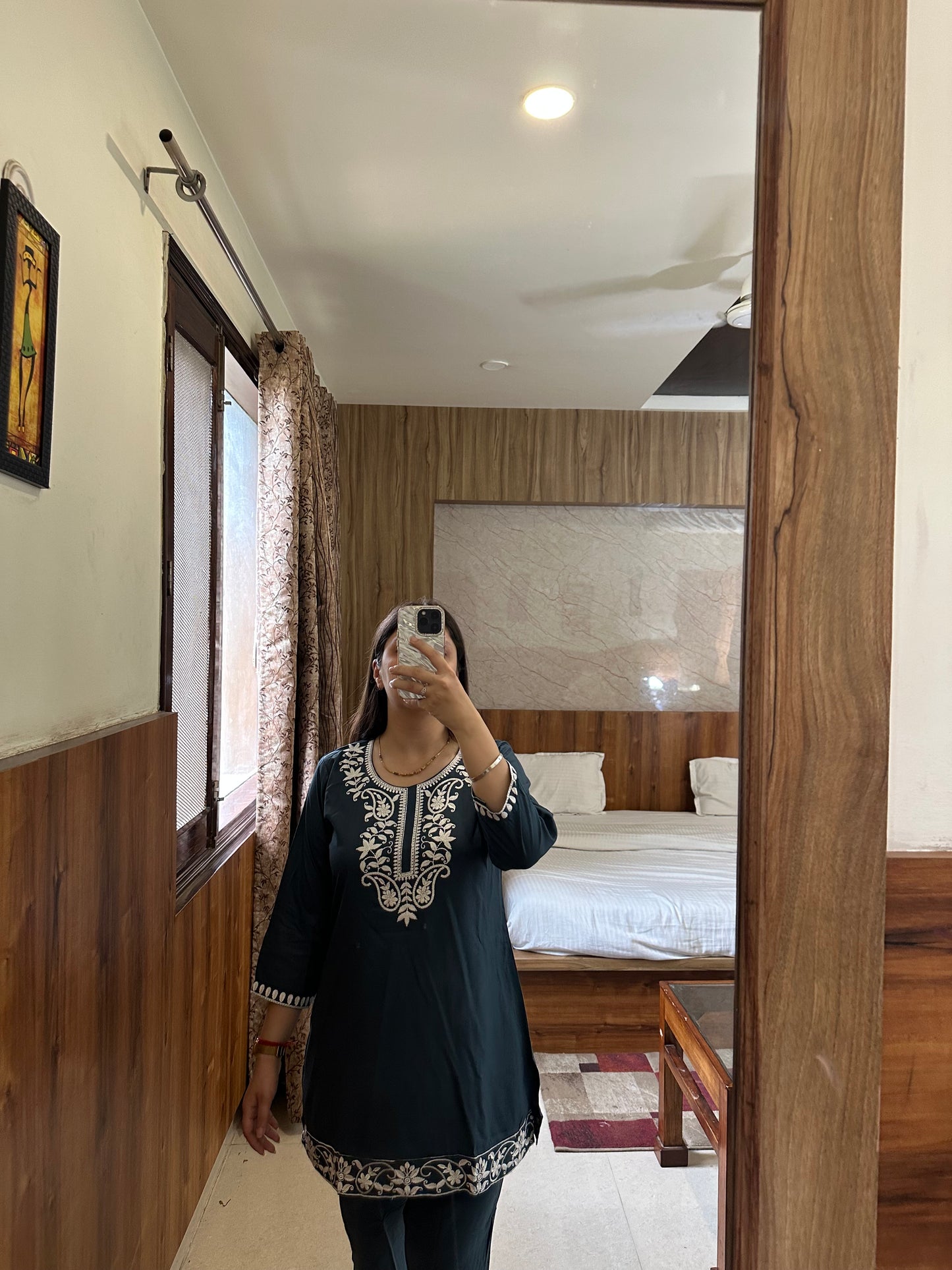 Teal Embroidered Cotton Kurta Set