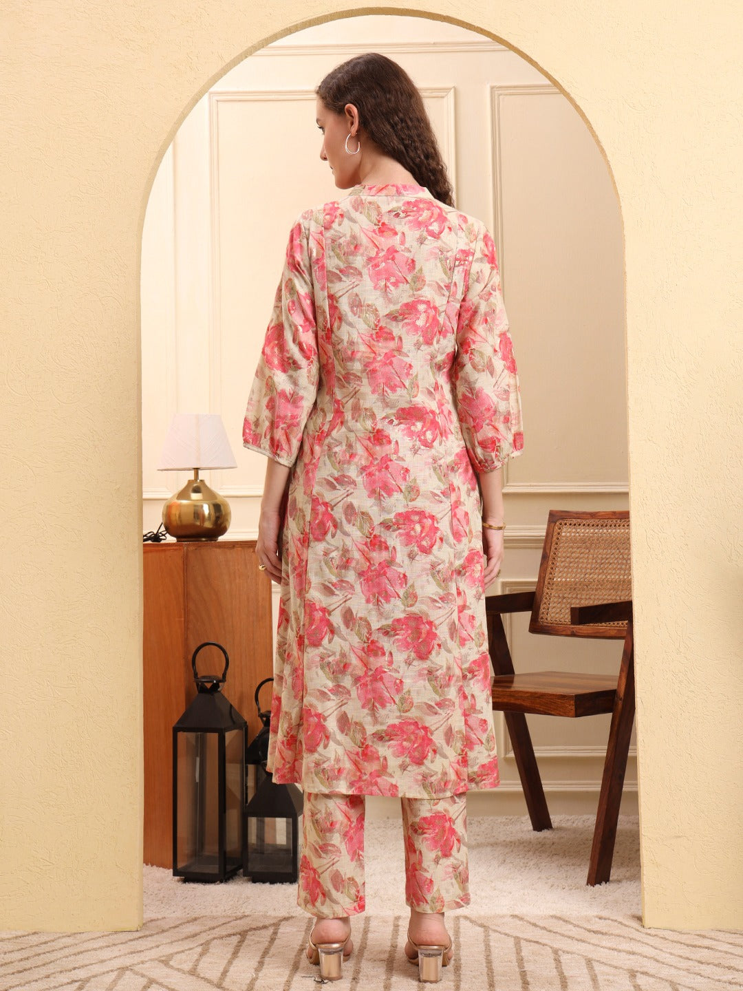 Peach Cotton A-Line Kurta Set