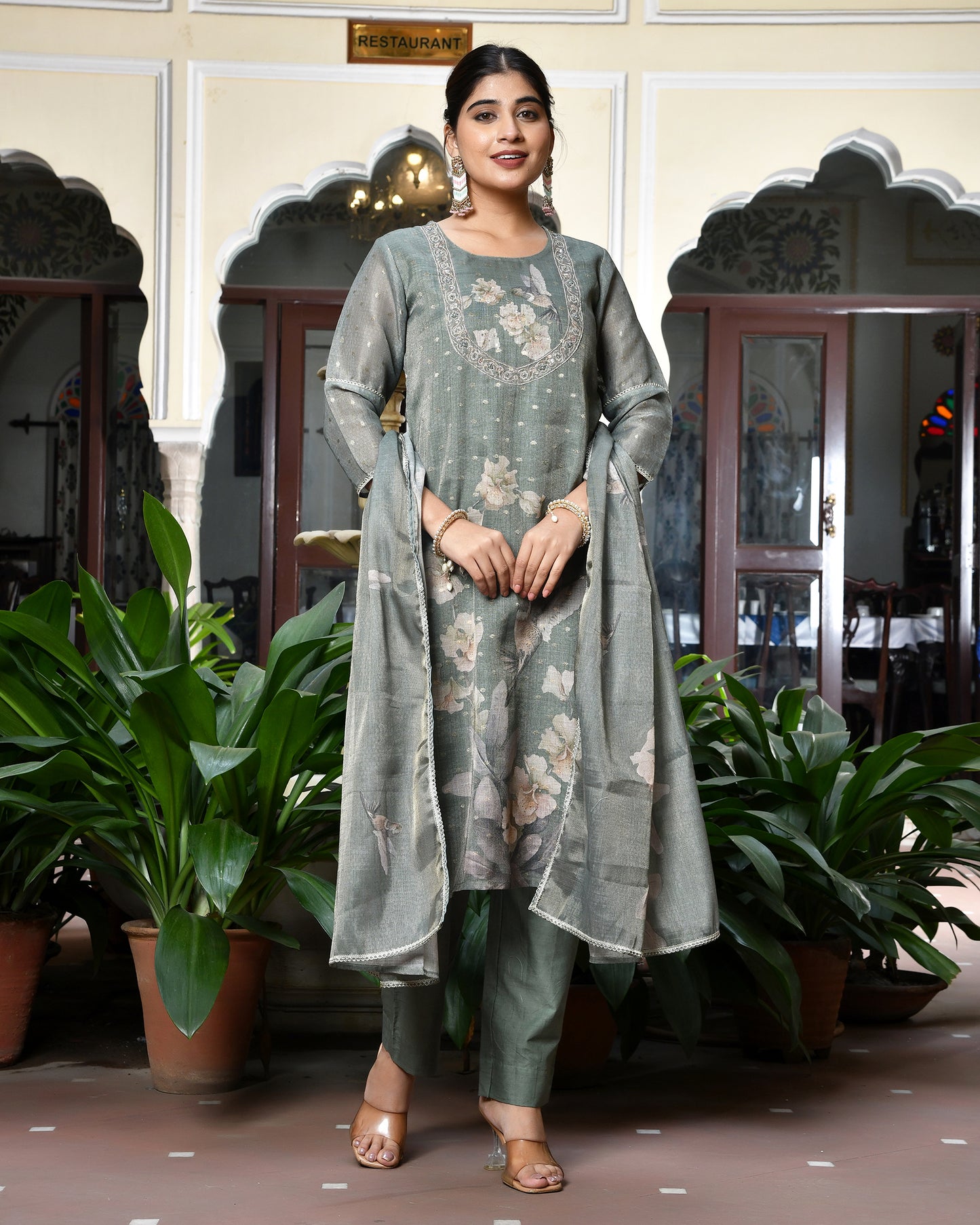 Green Linen Cotton Suit Set