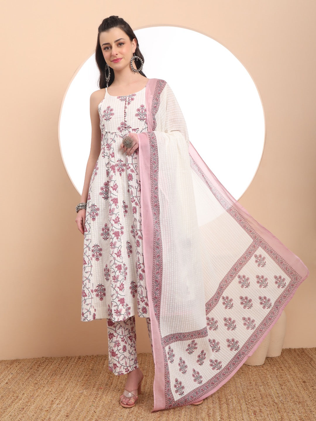 Ivory Blossom Cotton 3-Piece Suit Set