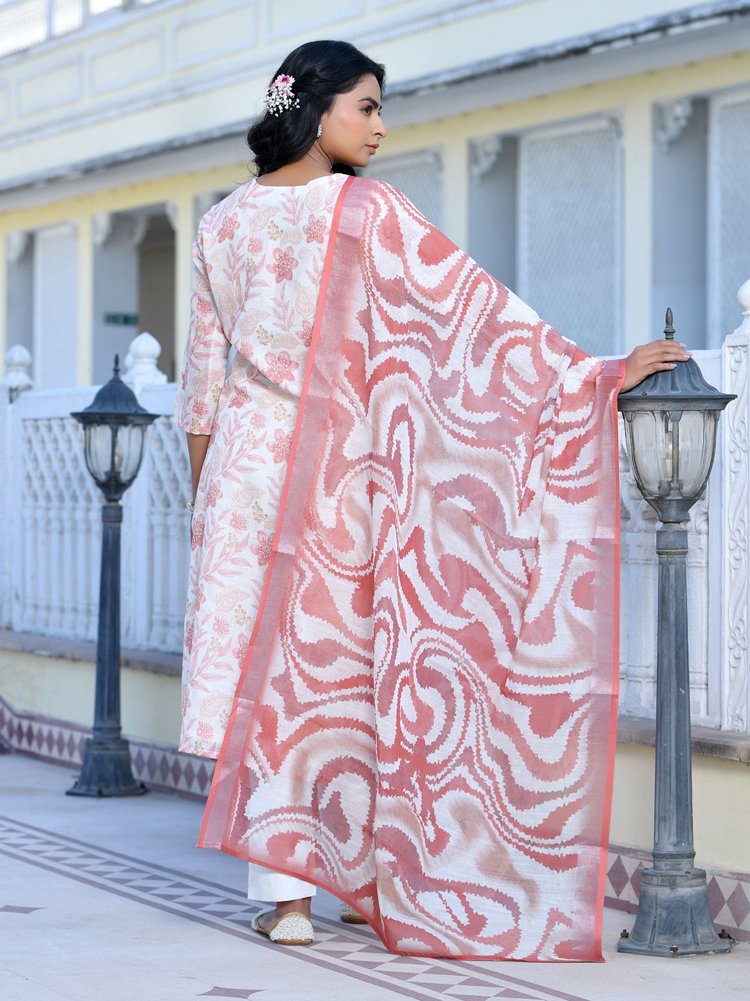 Cream Linen Cotton 3-Piece Suit Set