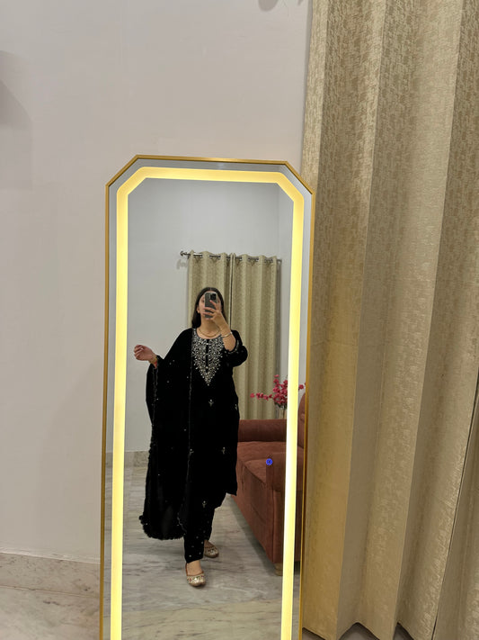 🖤 Black Velvet Hand-Embroidered Suit