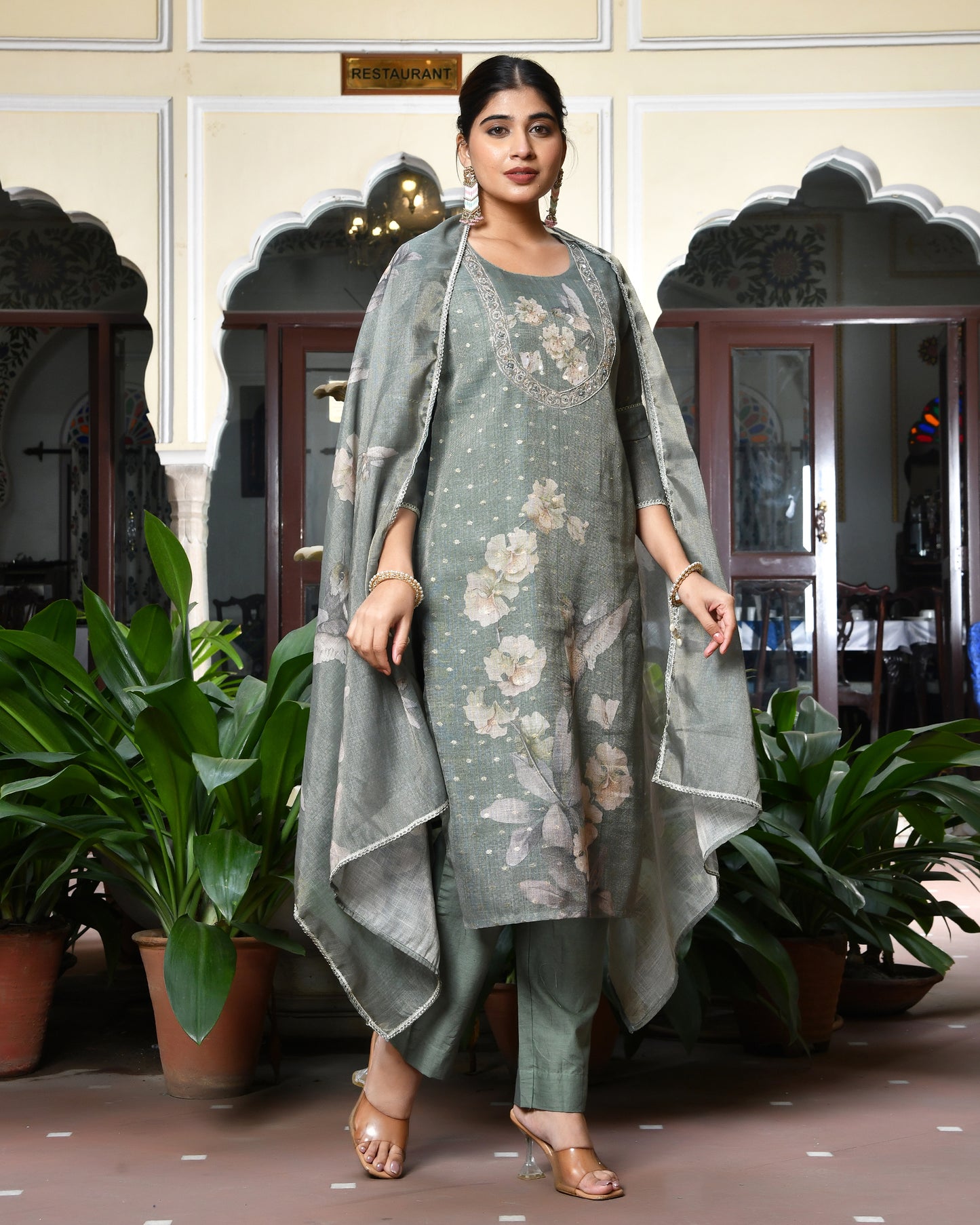 Green Linen Cotton Suit Set