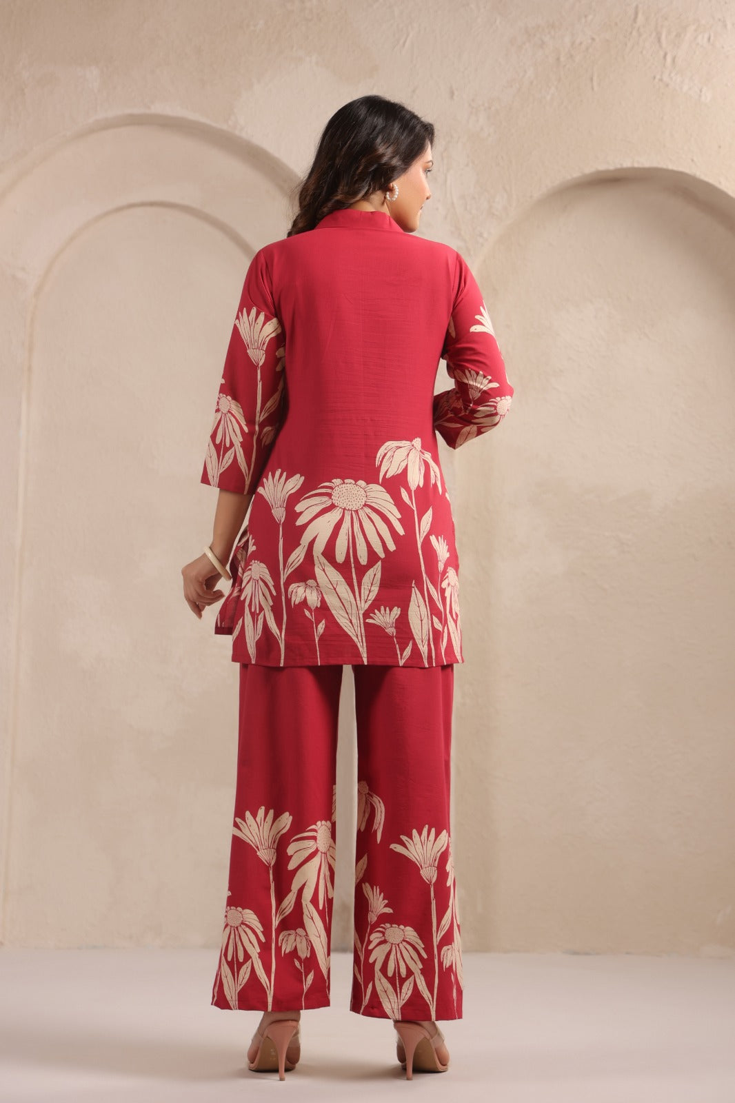 Maroon Giza Cotton Floral Printed Co-ord Set for Women