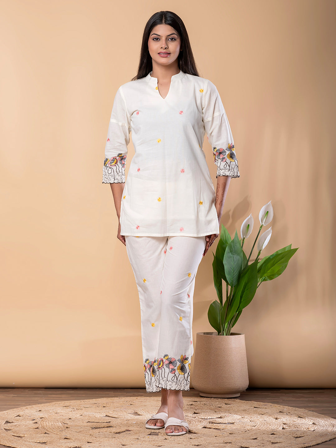 White Elegance Embroidered Cotton Co-Ord Set