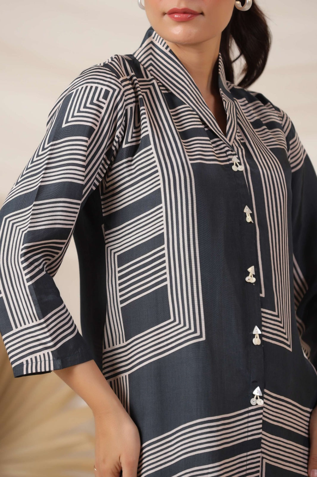 Charcoal Grey Russian Silk Button Top