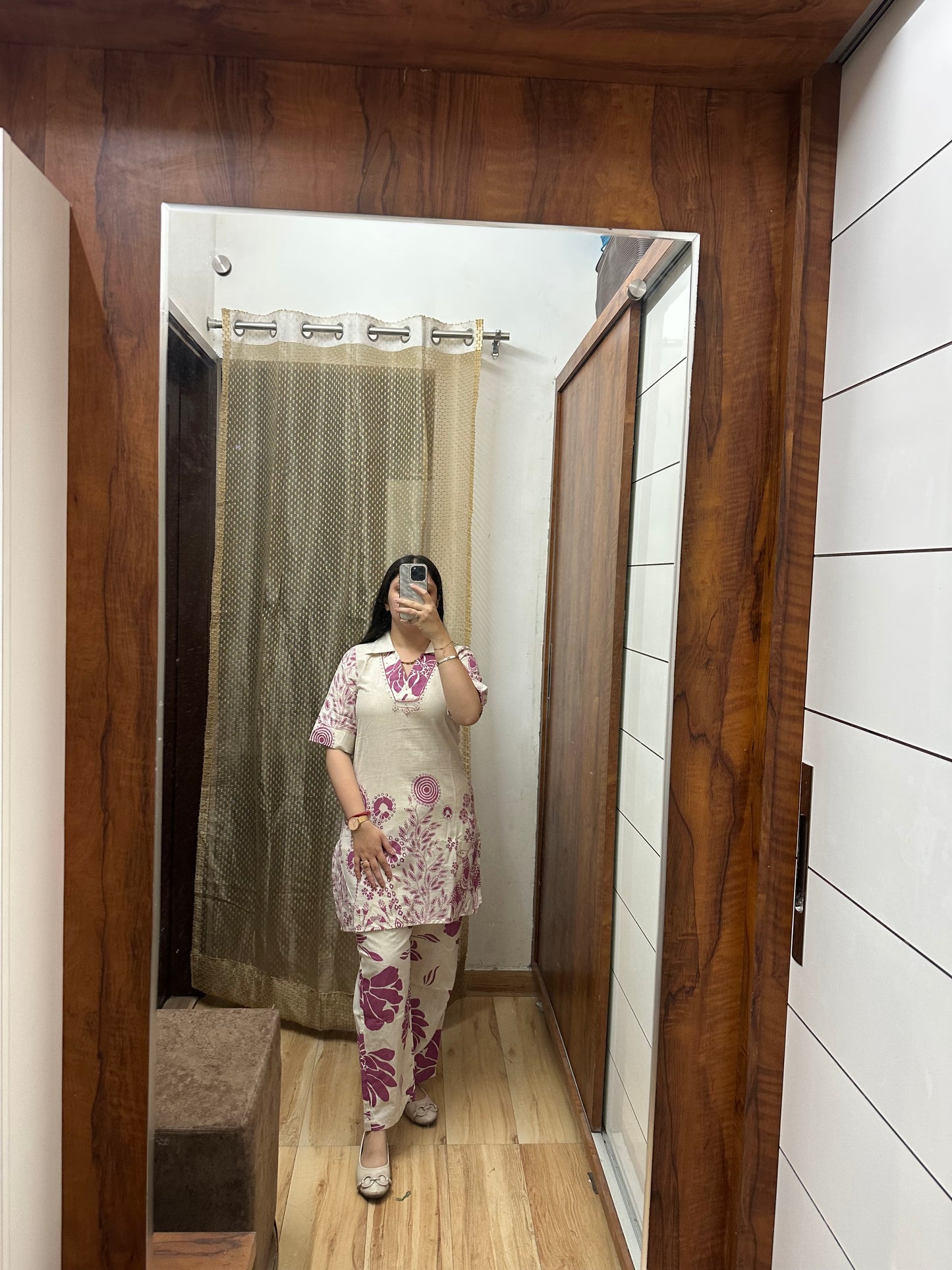 Beige & Wine Artistic Printed Coord Set
