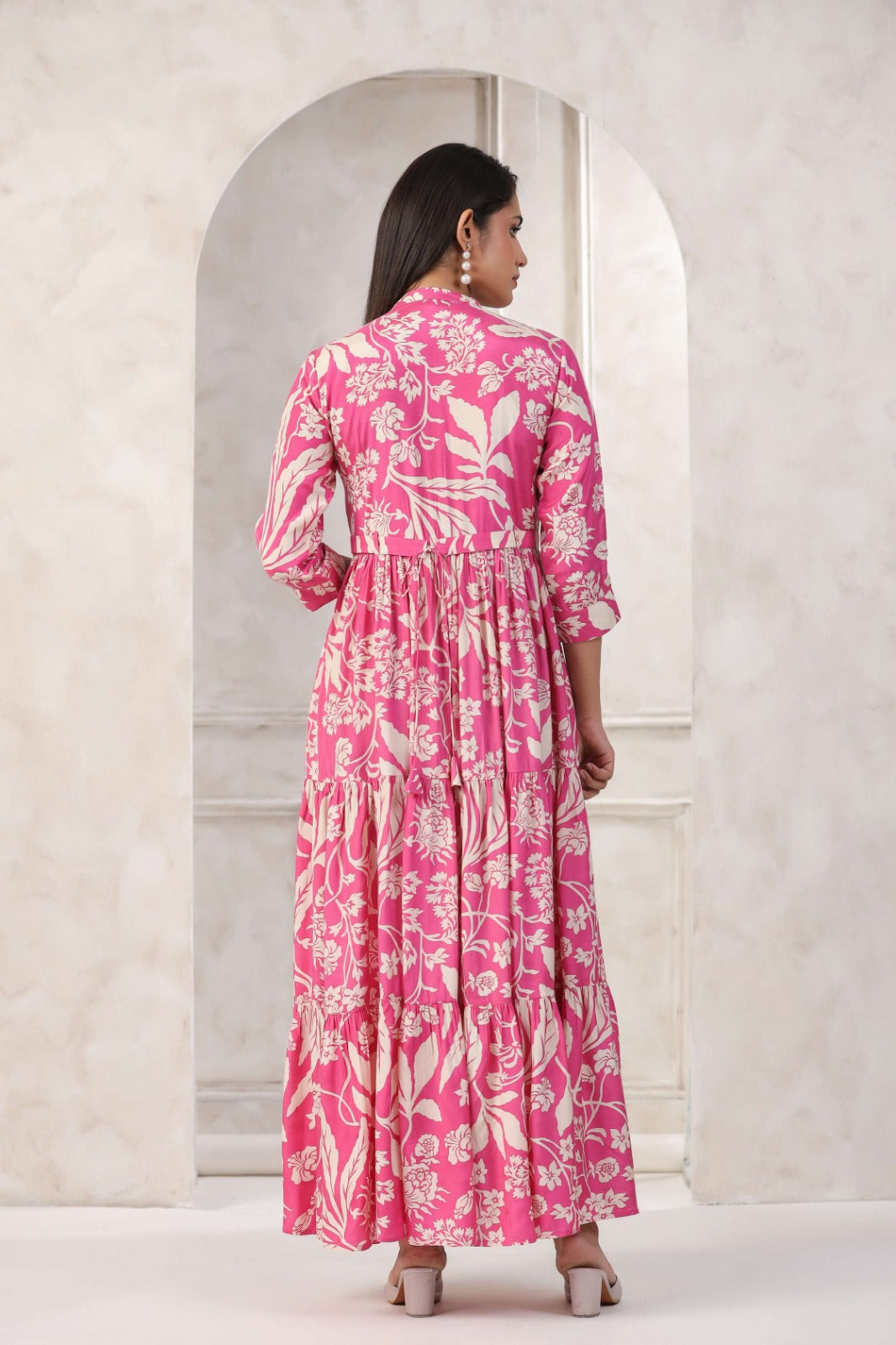 Blush Pink Russian Silk Floral Gown