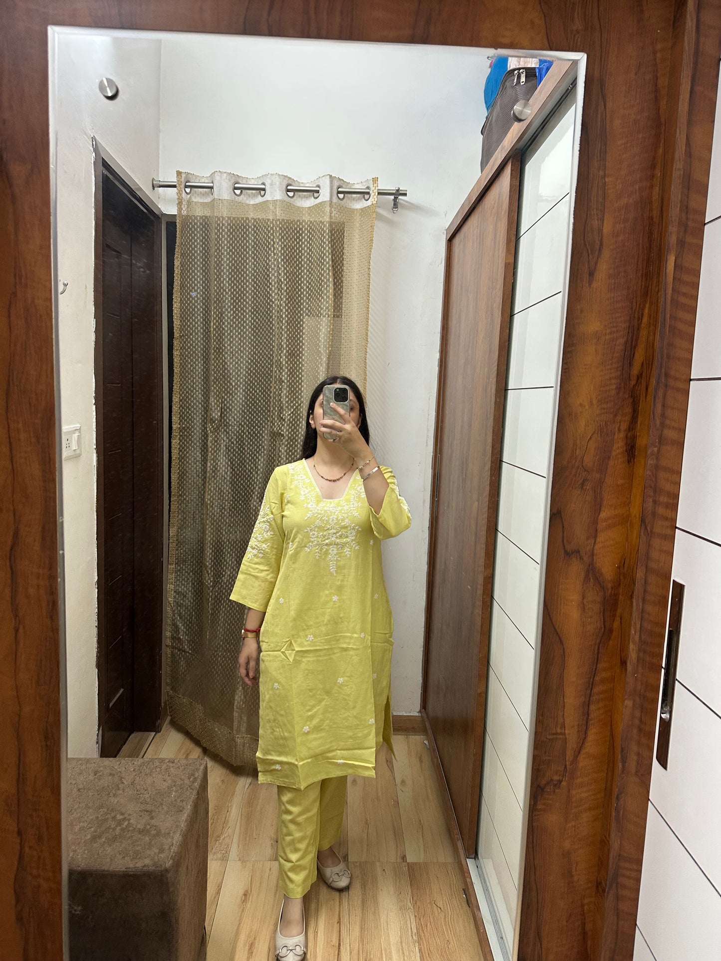 Sunlit Yellow Cotton Kurta Set with White Thread Embroidery