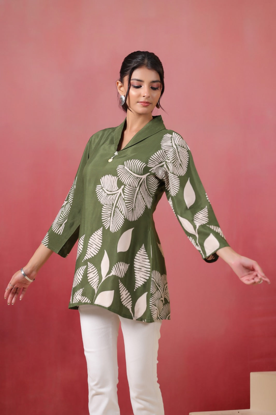 Olive Green Russian Silk Statement Short Top